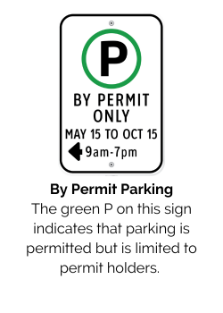 By Permit Parking The green P on this sign indicates that parking is permitted but is limited to permit holders. 